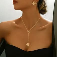 Pingente de sol em aço inoxidável, com fecho OT e design em forma de Y, conjunto de joias elegante e único de colar e br