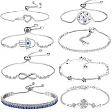 { Pulseira de Anel Deslizante Redonda em Prata S925 } Diversas pulseiras de joias femininas, com design de corda brilhan