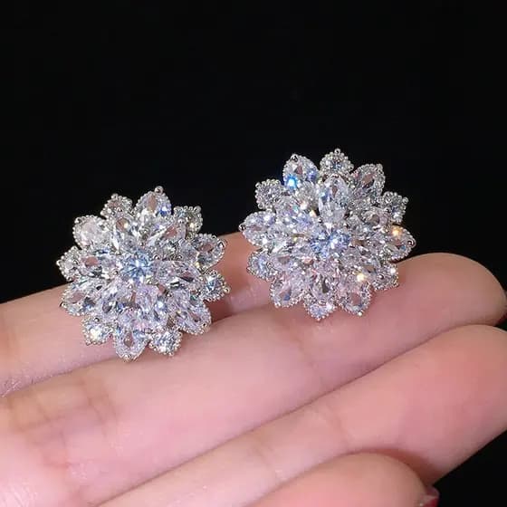 Brincos Simples de Flor em Zircônia de Prata Esterlina S925, Joias de Moda, Presente para Mulheres CH67