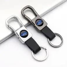 Chaveiro acessório para carro, feito de metal e couro, com logotipo de carro, adequado para Ford-Mustang Explorer FIESTA