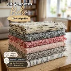 Kit 4 Tapete Boho 60x40 Algodão Cru Quarto Cozinha Banheiro Sortidos