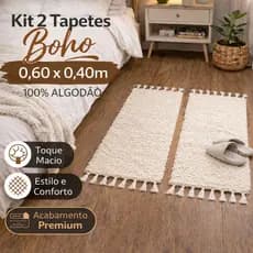 Kit 2 Tapete Boho Algodão 60x40 Artesanal Cru Quarto Cozinha