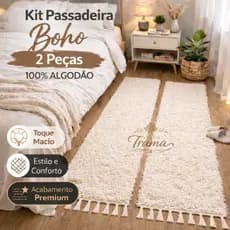 Kit 2 Tapete Passadeira Boho 1,20x0,40 Algodão Cru Quarto