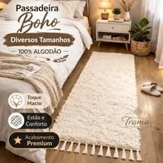 Tapete Passadeira Boho Algodão Cru Artesanal Quarto Cozinha