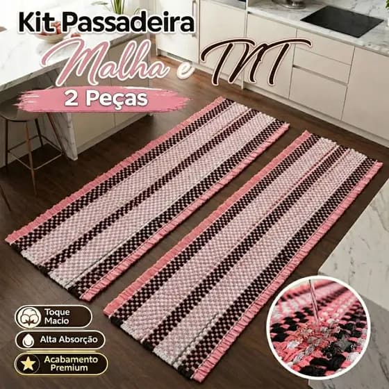 Kit 2 Tapete Passadeira Tear Artesanal Cozinha Quarto