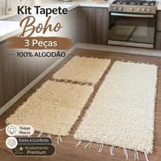 Jogo Tapete e Passadeira Boho Algodão Artesanal Cozinha 3 Peças