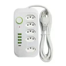 Filtro de Linha Extensão Segura - 5 Tomadas + 4 USB + USB-C | Proteção Contra Surto, Envio Imediato