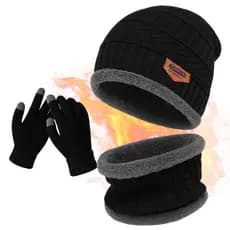 Toca de Frio Touca Gorro + Luva de Frio Touch Screen + Cachecol Feminino Masculino Echarpe