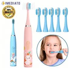 Escova Dental Elétrica Ultra-Sônica Para Crianças Acústica Onda Fofa Cabelos Suaves Dupla Face Limpa Cuidados