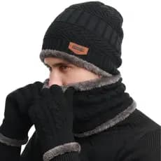 Kit Touca peluda + Luva Lã  Preta Para Feminina Masculino Kit Adulto perfeito para o Inverno