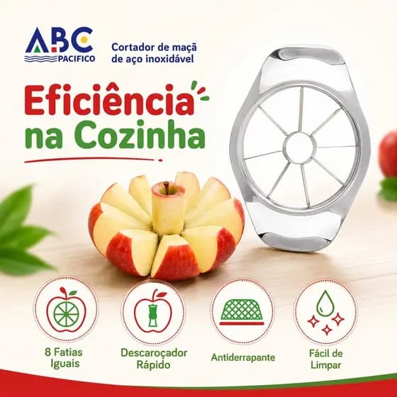 Cortador de Maçã Aço Inoxidável ABC PACÍFICO | Fatiador e Descaroçador Profissional