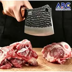 Machadinha Cutelo ABC Aço Inox Martelado Cabo Madeira Artesanal para Ossos Carnes Duras Profissional