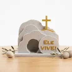 Decoração Cristã “Ele Vive” | Sepulcro de Jesus Ressuscitou | Peça para decorar seu ambiente