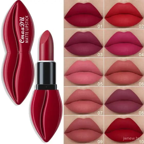[Compre 1 Leve 2] Batom 10 Cores Batom Matte Aveludado à Prova d'Água de Longa Duração Não Transfere Batom Bálsamo Labia