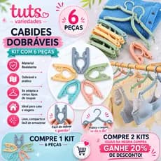 Cabide Dobrável Viagem Guarda Roupa Portátil Ajustável Adulto Infantil Kit com 6 Peças.