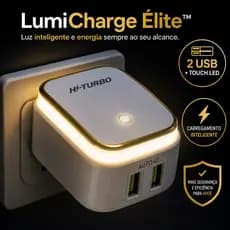 LumiCharge Élite™ Carregador USB Duplo 2.4A Com Luminária LED Touch Luz Noturna Bivolt