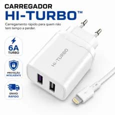Carregador Rápido Hi-Turbo T-927I 6A Turbo 2 USB Com Cabo Lightning iPhone