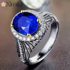 ♥ Luxo duas cores banhado a ouro 18k diamante oco favo de mel azul anel de diamante unissex safira moda jóias