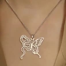 Colar com Pingente de Borboleta e Cobra para Mulheres, Colar Feminino em Aço Inoxidável 304, Moda Ins, Joias