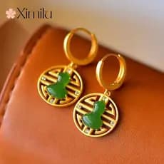 ❤ Clássico sorte Natural Hetian cabaça brincos Fu Lu Shou S925 brincos de prata esterlina feminino Retro estilo palácio