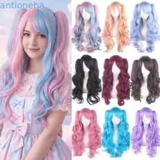 ANTIONEHA Perucas Encaracoladas De Ouro Azul Rosa , Peruca Sintética Harajuku Longa Encaracolada Cosplay Lolita De 80 Cm