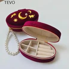 Caixa De Anel De Dedo TEVO , Armazenamento De Joias De Veludo Com Chaveiro De Pérola , Mini Pulseira De Estrela Da Lua ,