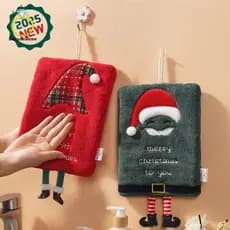 [BANY] Nova toalha de mão de Natal, em veludo coral espesso, pano de limpeza de cozinha absorvente e de secagem rápida,
