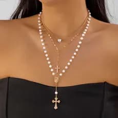 Design sentido em forma de Y colar feminino quente menina cruz pingente elegante pérola frisado longo borla colar