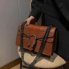 Bacchus bolsa padrão de crocodilo bolsa retrô feminina 2024 Popular corrente de textura de alta qualidade Diagonal de um