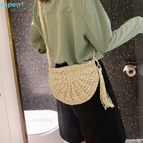 EXPEN Sacos Crossbody Palha Tecer Borla Corda De Papel Saco Cosmético Bolsa De Moedas Carteiras Pequeno De Praia