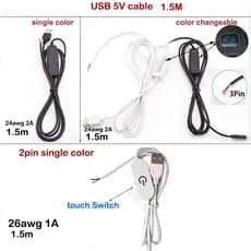 3 Pçs 5V USB Dupla Cor Dimmer Controlador Interruptor Fio Tricolor Liga/Desliga Controle Escurecimento 1.5M Para Tira LE