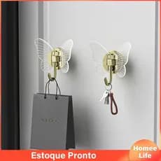 Criativo Gancho Em Forma De Borboleta Transparente Acrílico Sem Furos De Parede Costura Porta De Entrada Adesiva Forte
