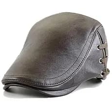 PU Leather Caps Windproof Man Fashion Accessories Beret Bandage Hat Spring Flat Cap Casquette Warm Side Strap Boina Masc