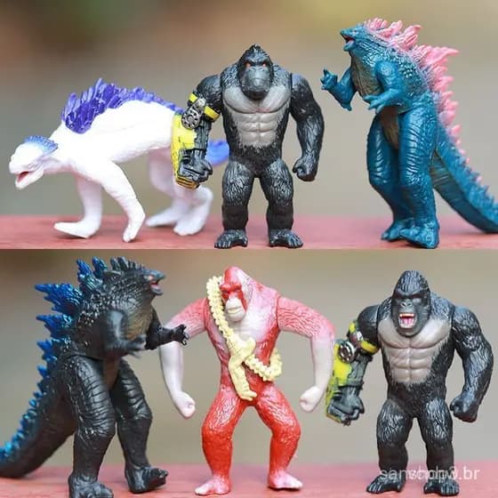 Godzilla 6PCS/Set Anime Figura King Kong Dinossauros Ação Primitiva Super Gorila Figurino Modelo Colecionável Brinquedos