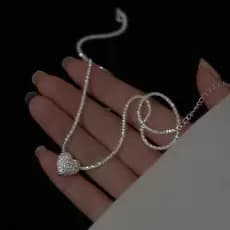 S925 prata esterlina em forma de coração colar simples moda jóias senhoras presente