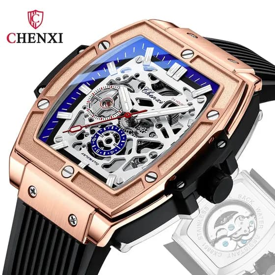 Relógio Mecânico Automático CHENXI Homem Marca Top Tonneau Square À Prova D'água Para Homens