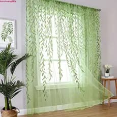 Cortinas de Folha de Salgueiro Tianchuang Cortinas de Tule Verde Romântico KRE0