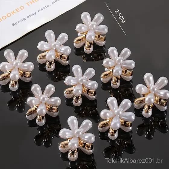 Kit 6 pcs Mini Piranha De Cabelo Com 5 pétalas de Flores de perola
