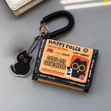 [largeloohg] Carteira Curta Dobrável De Couro Fofa De Gato Com 5 Compartimentos Para Cartões 1 Porta-De Crédito Fotos Po