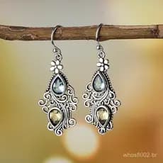 Brincos De Topazio Aquamobiliano Prata Estilo Chinês Original Retro Jade Pronto Sto Artesanato Prata 925 brincos feminin