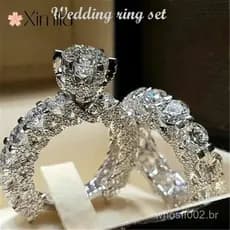 ♥ Original luxo 2 anel conjunto novo estilo corações setas Moissanite anel feminino redondo cheio de diamante noivado mo