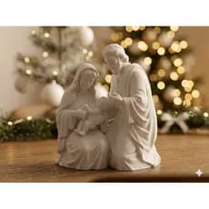 Escultura Sagrada Família Branca Minimalista Decorativa Luxo Presépio Moderno Natal Lembrança Premium