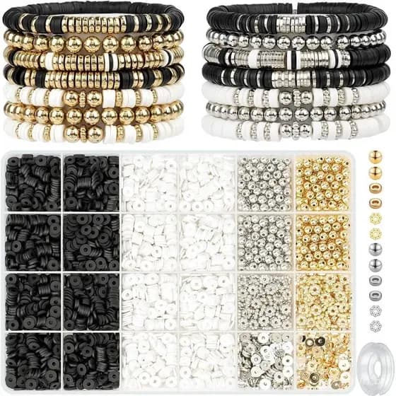 Ptyism Conjunto de mais de 3000 contas de argila polimérica de alta qualidade (com cordão), conjunto de contas de argila
