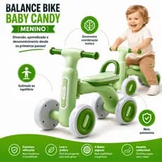 Bicicleta Equlibrio com Luz 4 rodas Infantil Bebê Bike infantil até 25kg | Andador Bebê infantil