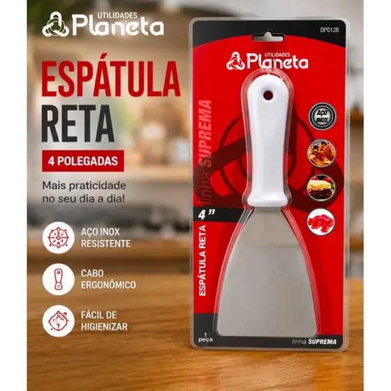Espátula Reta 4 Polegadas Aço Inox Cabo Ergonômico Linha Suprema
