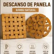 Descanso de Panela em Bambu Natural – Kit com 2 Modelos (Quadrado e Redondo) Resistente e Sustentável