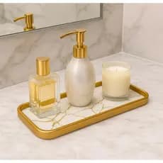 Bandeja Decorativa Luxo Mármore e Dourado | Organizadora para Perfumes, Cosméticos e Lavabo