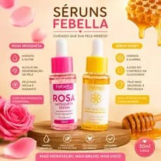 Sérum Facial Febella 30ml Rosa Mosqueta ou Honey Hidratante para Pele