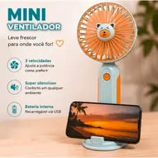 Mini Ventilador Portátil Recarregável USB com Suporte para Celular – 3 Velocidades