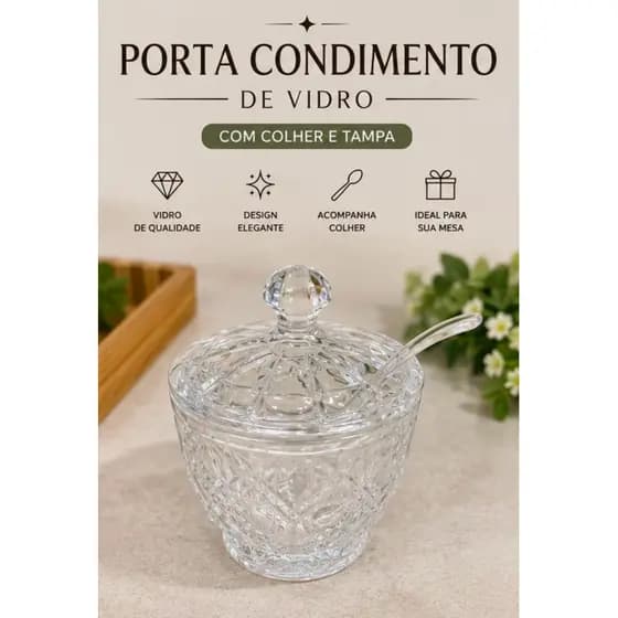 Porta Condimento De Vidro com Tampa e Colher